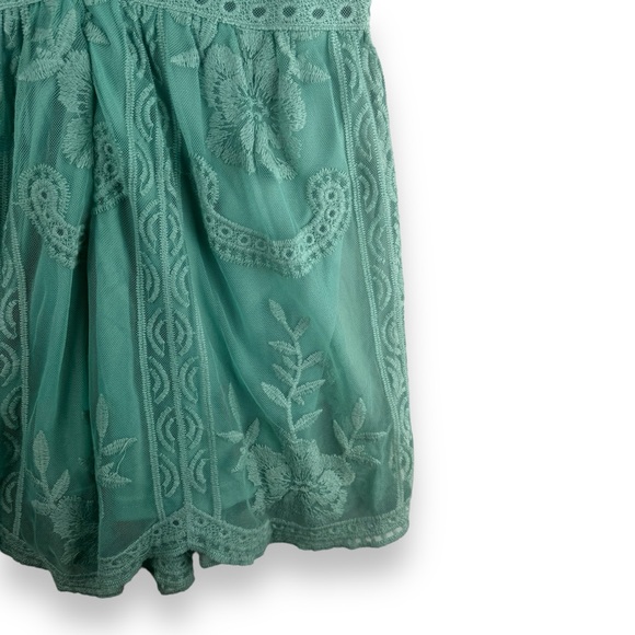 She + Sky Romantic crochet Lace Romper large green fairy cottage coquette nwt - Picture 9 of 10